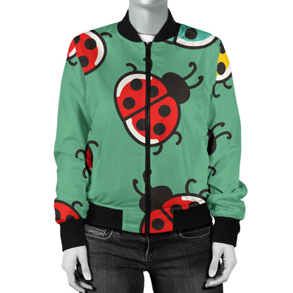 Ladybug Pattern Print Design 02 Women's Bomber Jacket