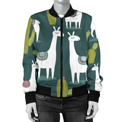 Llama Cactus Pattern Print Design 02 Women's Bomber Jacket
