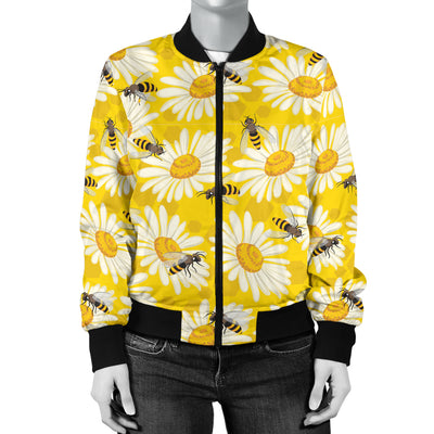 Bee Daisy Pattern Print Design 06 Women's Bomber Jacket