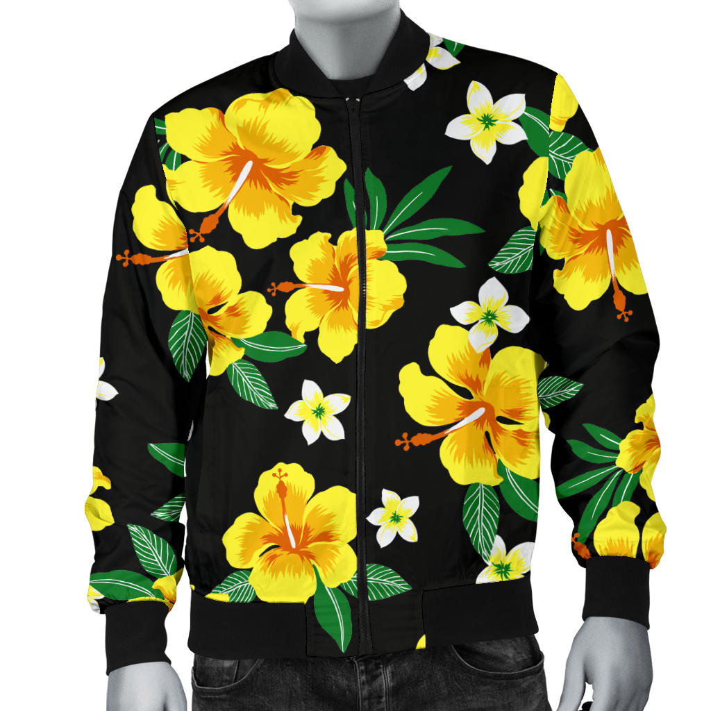 Yellow Hibiscus Pattern Print Design HB08 Men Bomber Jacket