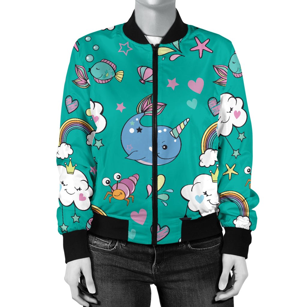 Narwhal Pattern Print Design 04 Women's Bomber Jacket