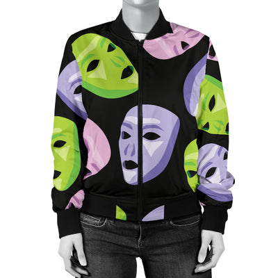 Acting Mask Pattern Print Design 04 Women's Bomber Jacket