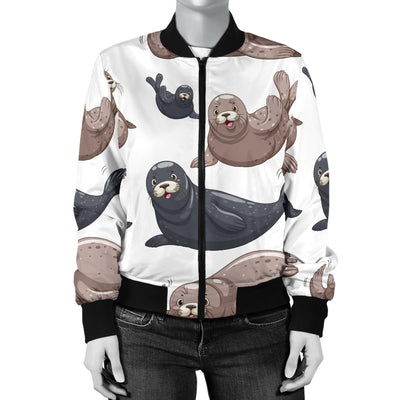 Sea Lion Pattern Print Design 02 Women's Bomber Jacket