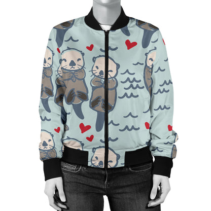 Sea Otter Pattern Print Design 03 Women's Bomber Jacket
