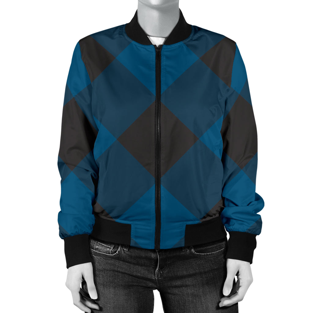 Plaid Blue Pattern Print Design A04 Women's Bomber Jacket