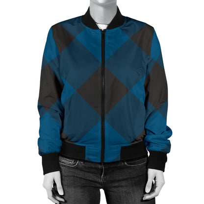 Plaid Blue Pattern Print Design A04 Women's Bomber Jacket