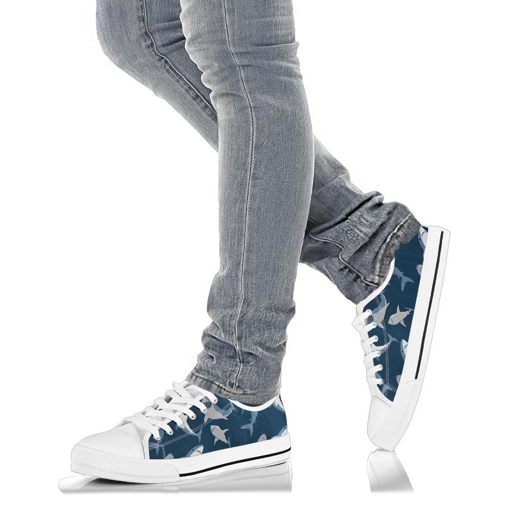 Shark Action Pattern White Bottom Low Top Shoes