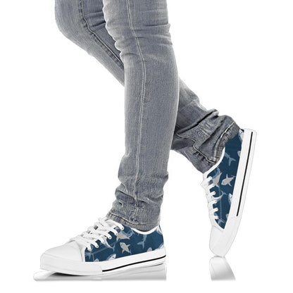Shark Action Pattern White Bottom Low Top Shoes