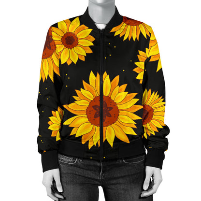 Sunflower Pattern Print Design SF09 Women Bomber Jacket