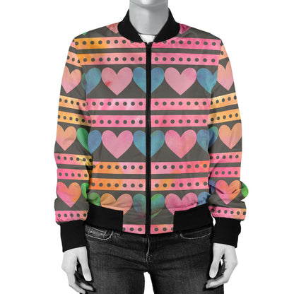 Heart Pattern Print Design HE010 Women Bomber Jacket