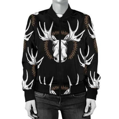 Moose Pattern Print Design 02 Women's Bomber Jacket