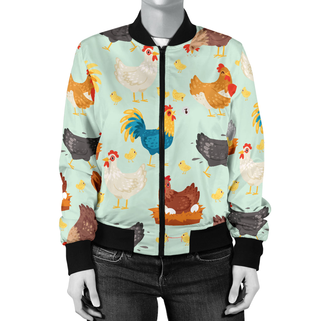 Chicken Pattern Print Design 07 Women's Bomber Jacket