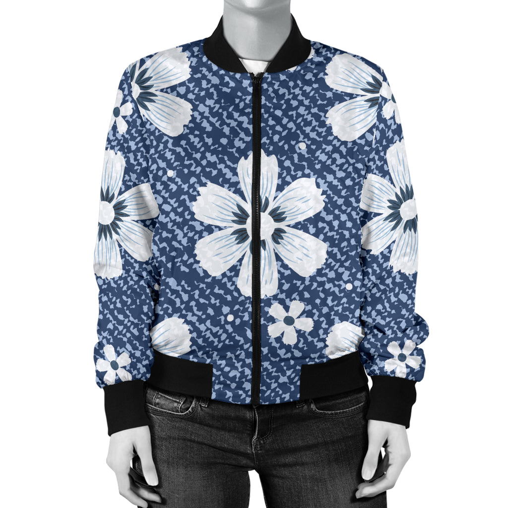 Jean Flower Pattern Print Design 03 Women's Bomber Jacket