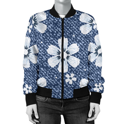 Jean Flower Pattern Print Design 03 Women's Bomber Jacket