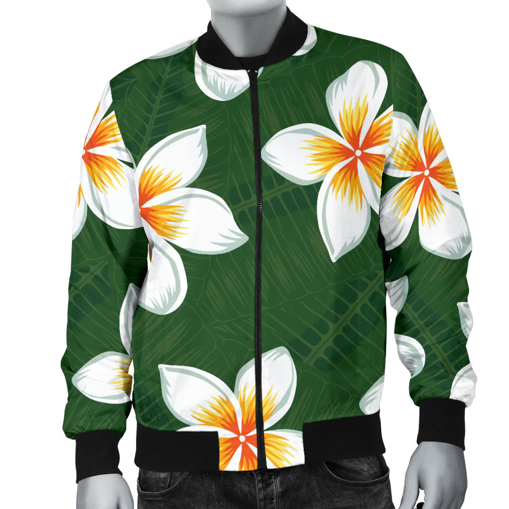 White Plumeria Pattern Print Design PM020 Men Bomber Jacket