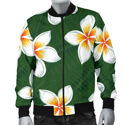 White Plumeria Pattern Print Design PM020 Men Bomber Jacket
