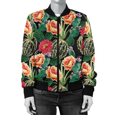 Cactus Pattern Print Design 06 Women's Bomber Jacket