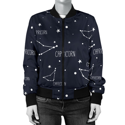 Capricorn Zodiac Pattern Print Design 01 Women's Bomber Jacket
