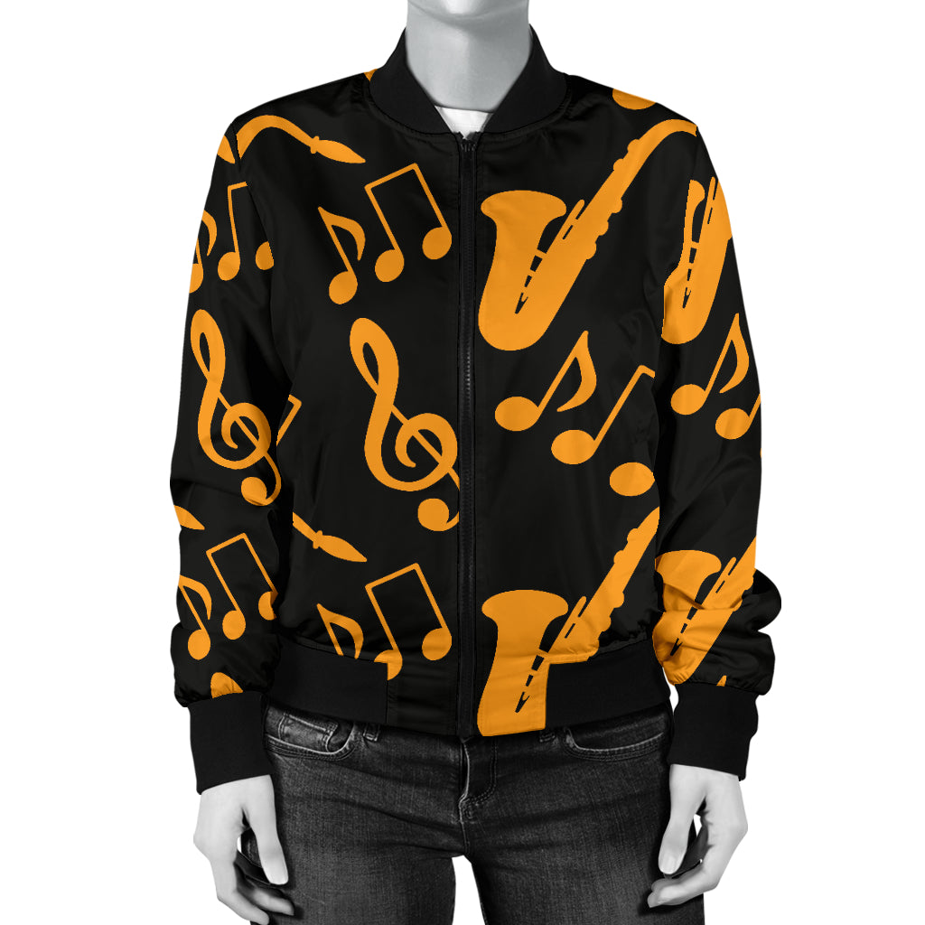 Saxophone Pattern Print Design 02 Women's Bomber Jacket