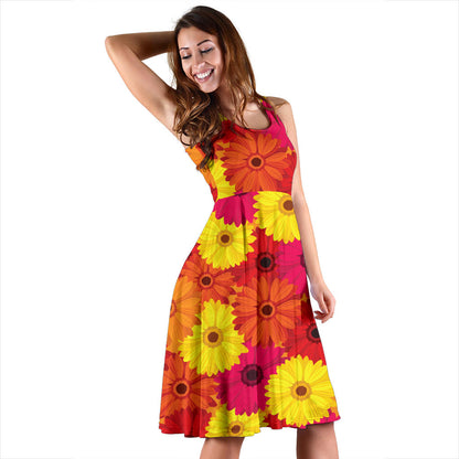 Gerberas Pattern Print Design GB05 Midi Dress