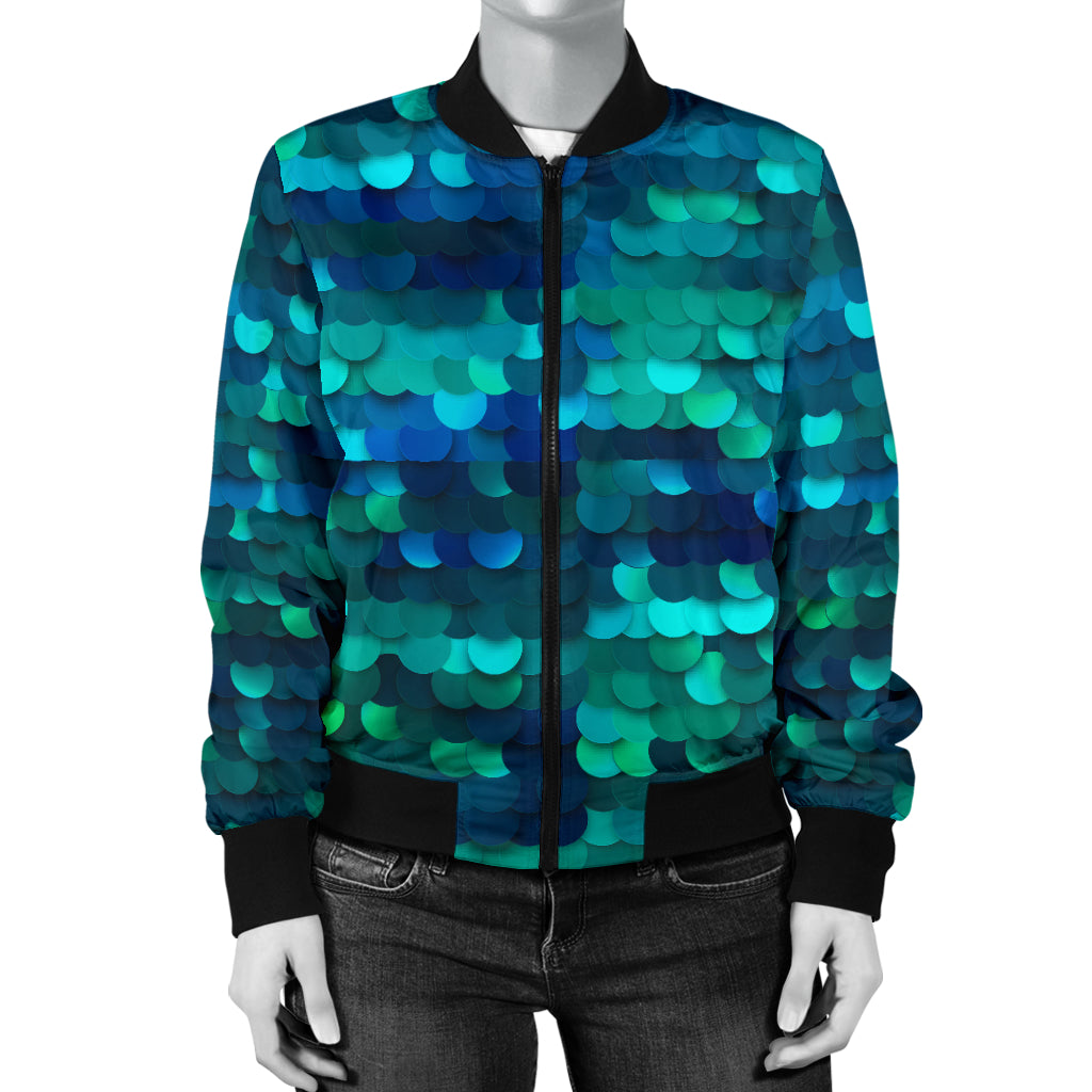 Mermaid Scales Pattern Print Design 06 Women's Bomber Jacket