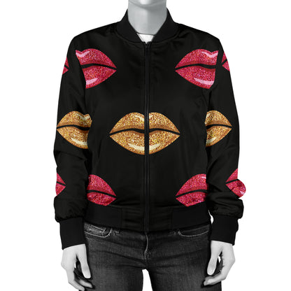 Lip Pattern Print Design 03 Women's Bomber Jacket