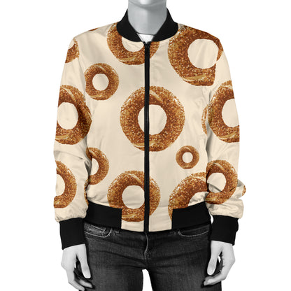 Bagel Pattern Print Design 01 Women's Bomber Jacket