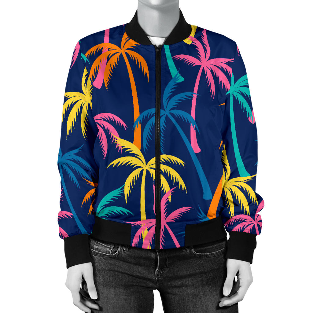 Palm Tree Pattern Print Design PT013 Women Bomber Jacket