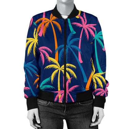 Palm Tree Pattern Print Design PT013 Women Bomber Jacket