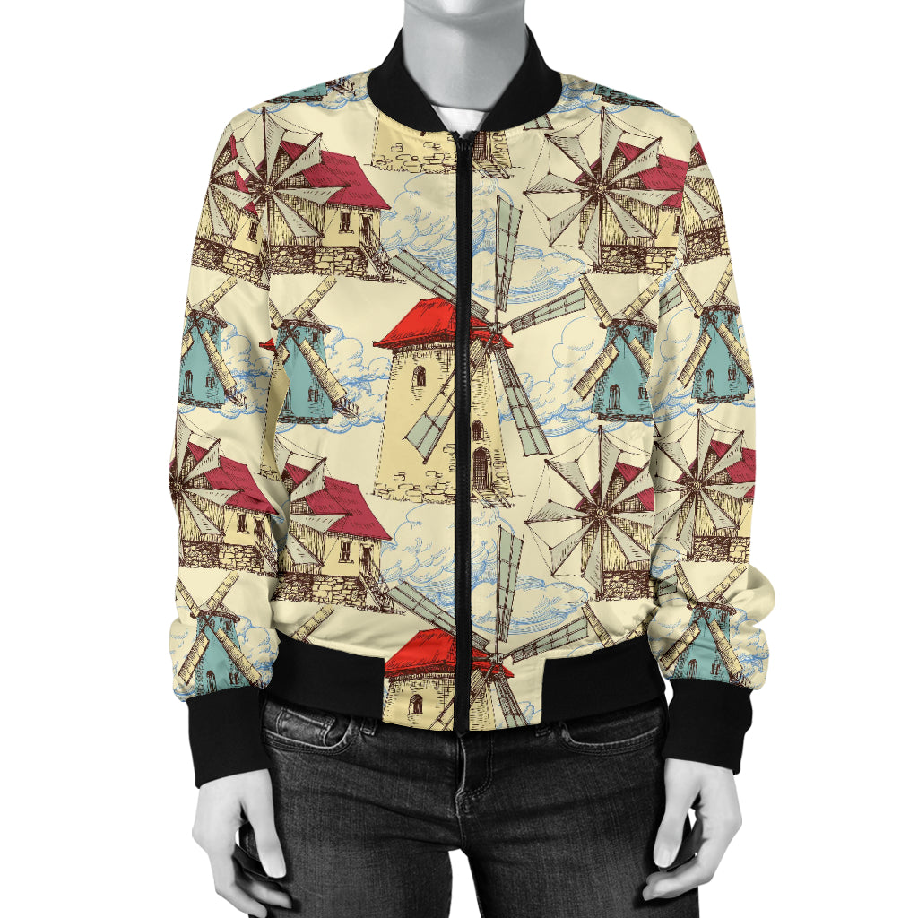 Windmill Pattern Print Design 01 Women's Bomber Jacket