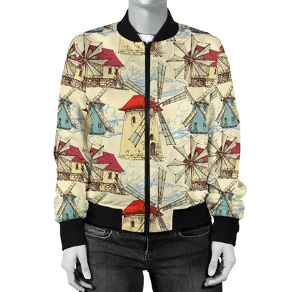 Windmill Pattern Print Design 01 Women's Bomber Jacket