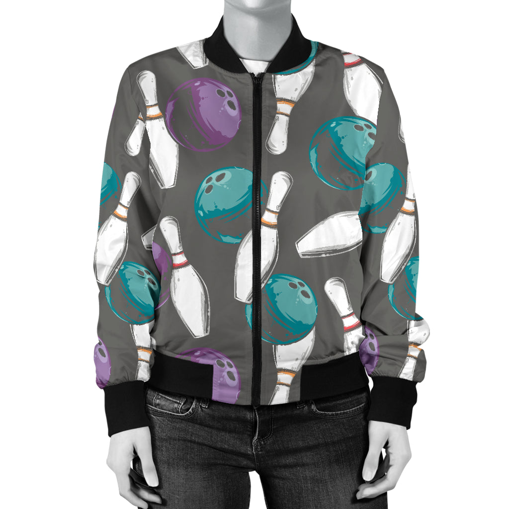 Bowling Pattern Print Design 03 Women's Bomber Jacket