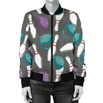Bowling Pattern Print Design 03 Women's Bomber Jacket