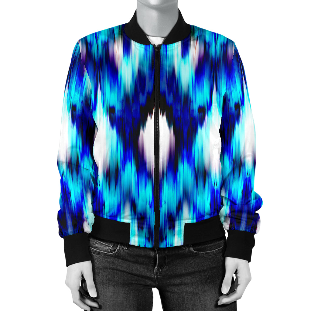 Ikat Blue Pattern Print Design 01 Women's Bomber Jacket