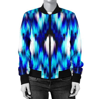Ikat Blue Pattern Print Design 01 Women's Bomber Jacket