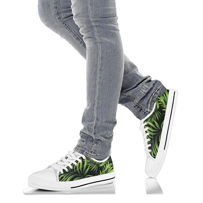 Palm Leaves Pattern Print Design PL07 White Bottom Low Top Shoes
