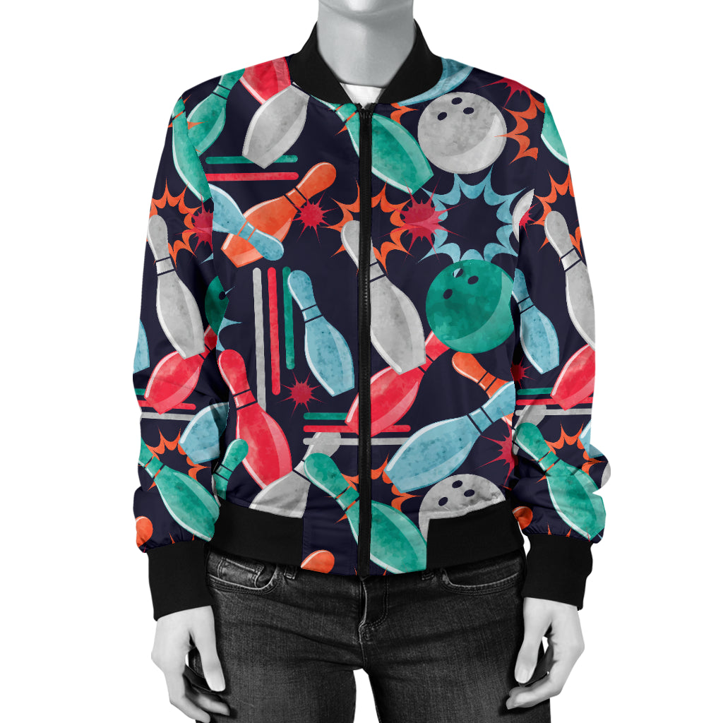 Bowling Pattern Print Design 08 Women's Bomber Jacket