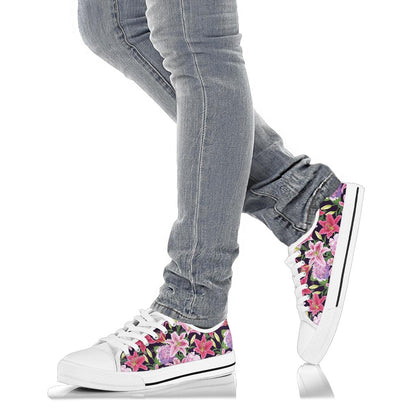 Lily Pattern Print Design LY017 White Bottom Low Top Shoes
