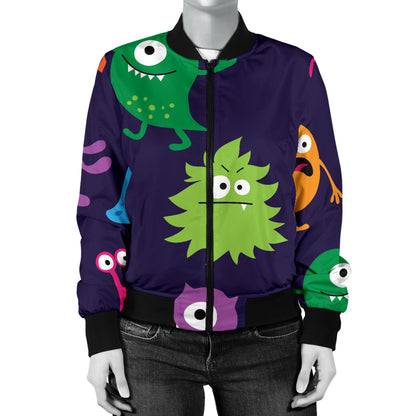 Monster Cartoon Pattern Print Design 02 Women's Bomber Jacket