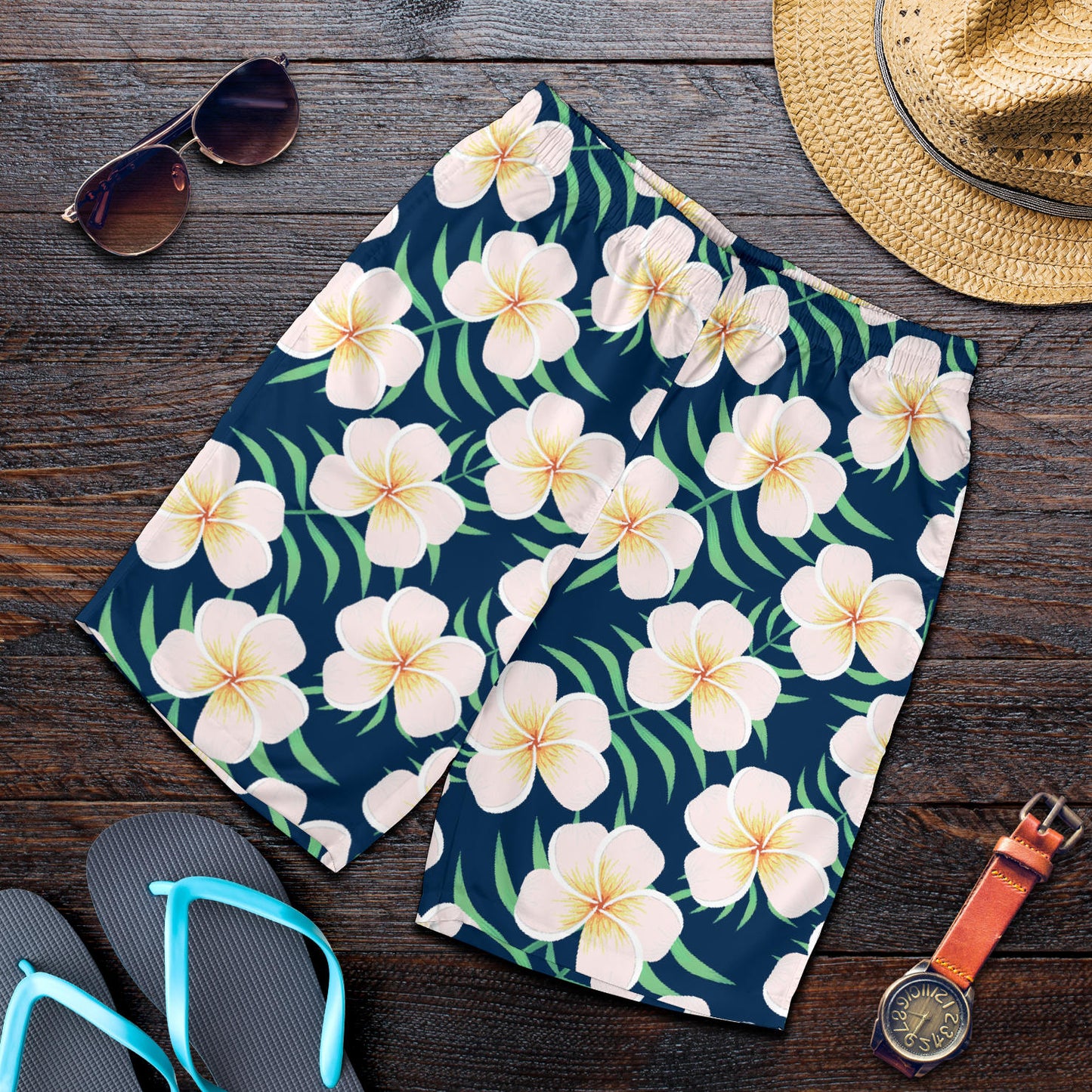 Pink Plumeria Pattern Print Design PM016 Mens Shorts