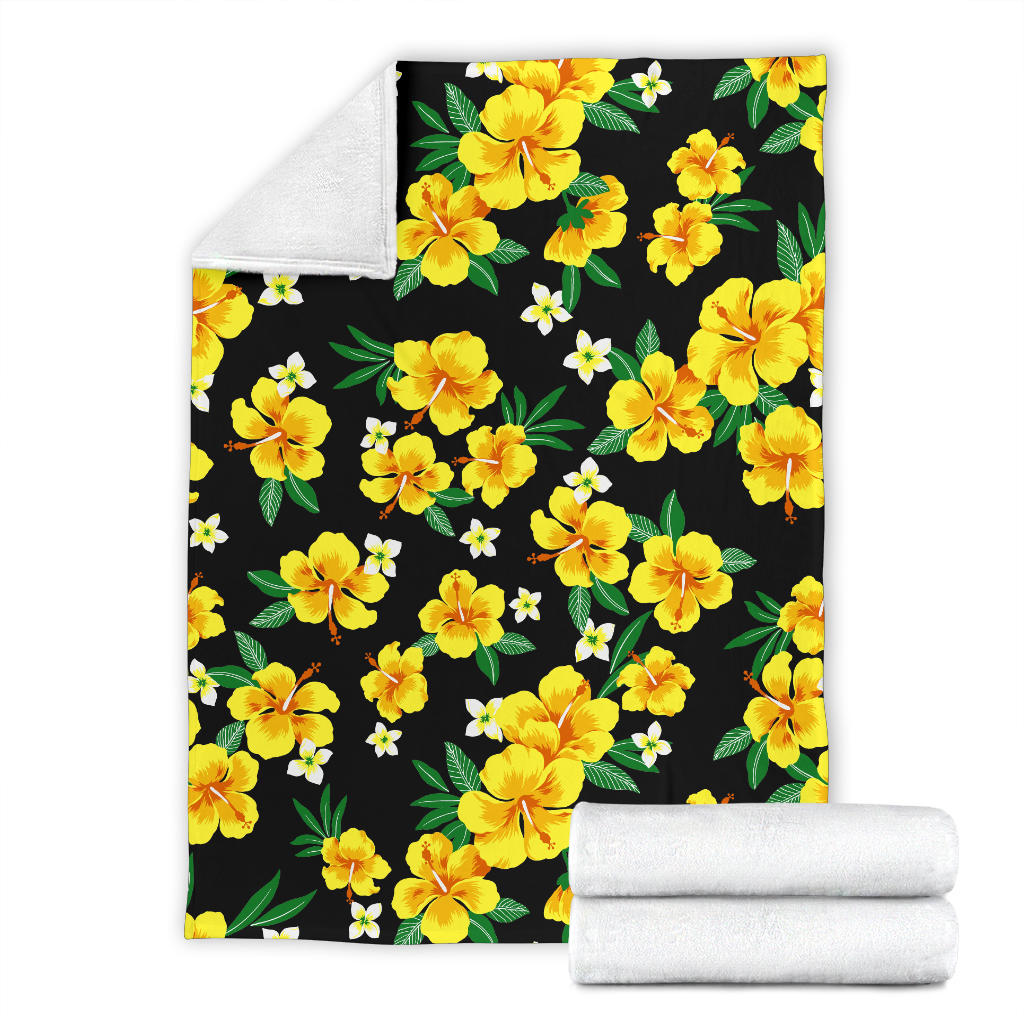 Yellow Hibiscus Pattern Print Design HB08 Fleece Blanket