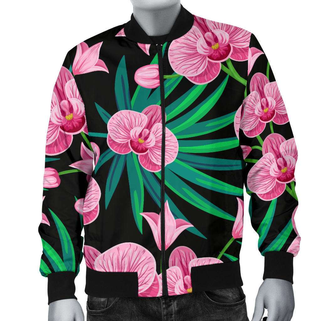 Orchid Pink Pattern Print Design OR06 Men Bomber Jacket