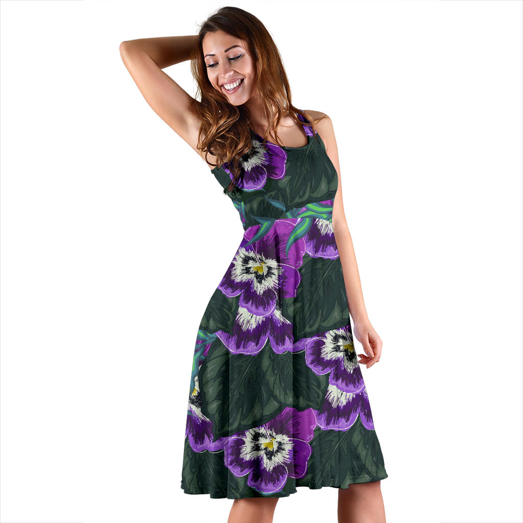 Pansy Pattern Print Design PS07 Midi Dress