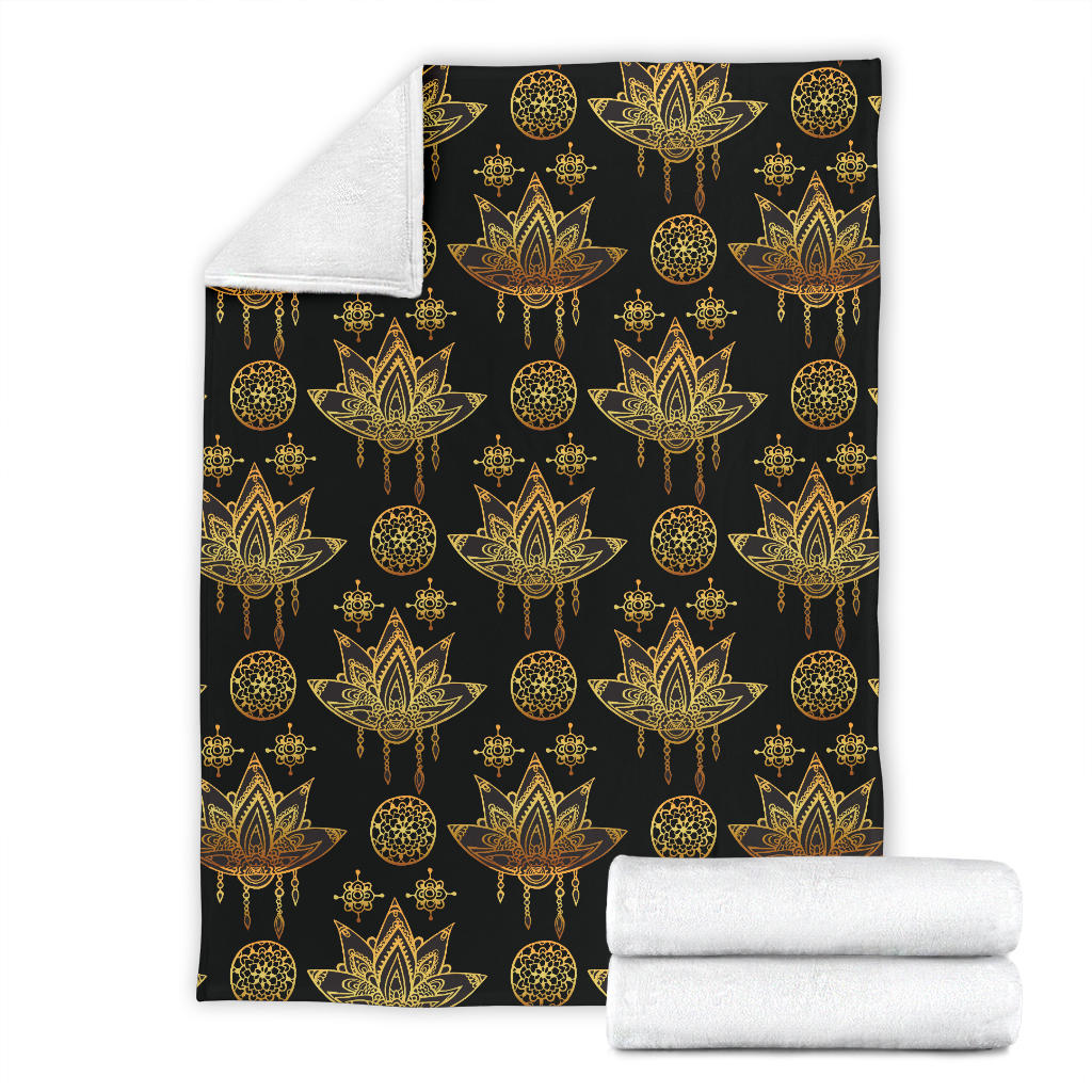 lotus Boho Pattern Print Design LO03 Fleece Blanket