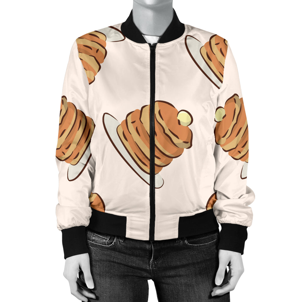 Pancake Pattern Print Design A01 Women's Bomber Jacket