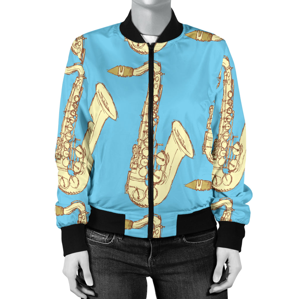 Saxophone Pattern Print Design 03 Women's Bomber Jacket