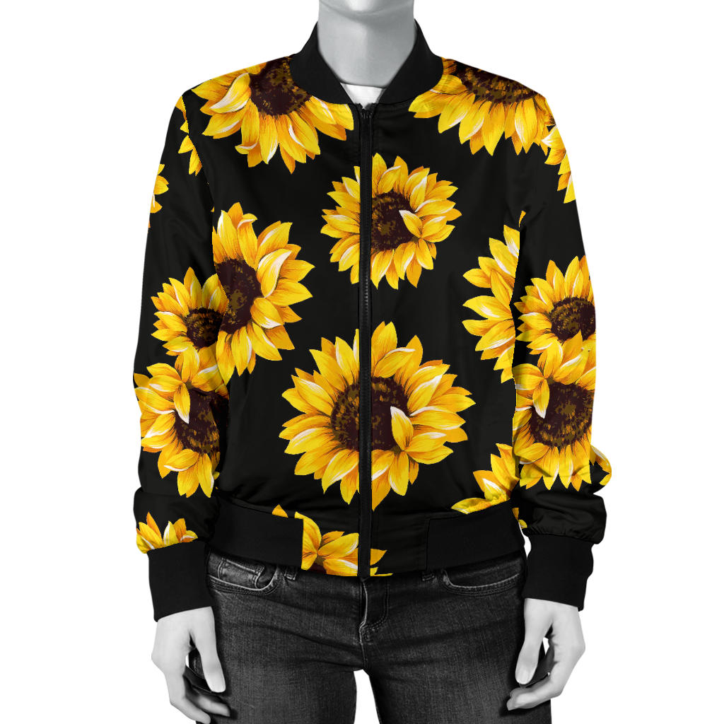 Sunflower Pattern Print Design SF05 Women Bomber Jacket