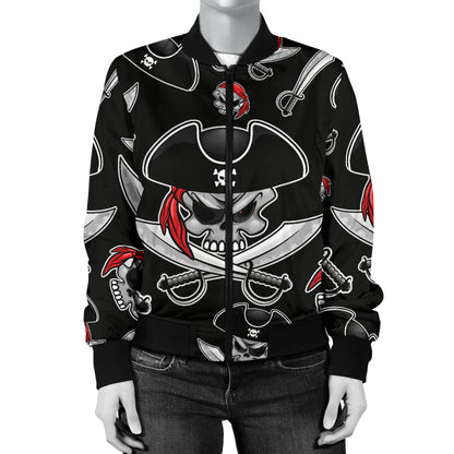 Pirate Pattern Print Design A05 Women's Bomber Jacket
