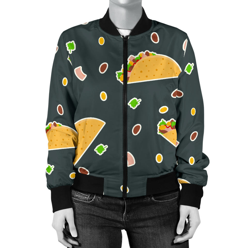 Taco Pattern Print Design TC02 Women Bomber Jacket