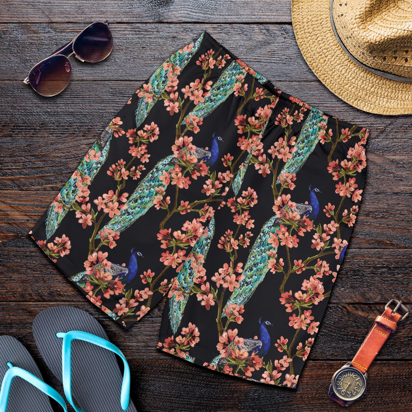 Peacock Pattern Print Design A01 Mens Shorts